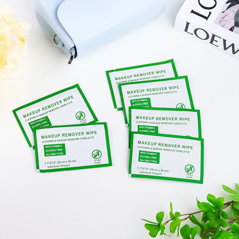 HAIFOTRVA Individual Makeup Remover Wipes Bulk - Pack of 200,Green Individually Wrapped Face Cleansing Wipes Travel Size for Mascara,Lipstick,Skin Care,Hotel Toiletries