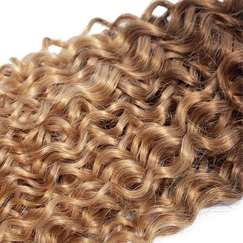 Honey Blonde Kinky Curly Hair Bundles - 3 Pack Brazilian Virgin Hair Weave | Ombre Dark Brown, 10-12-14 Inch