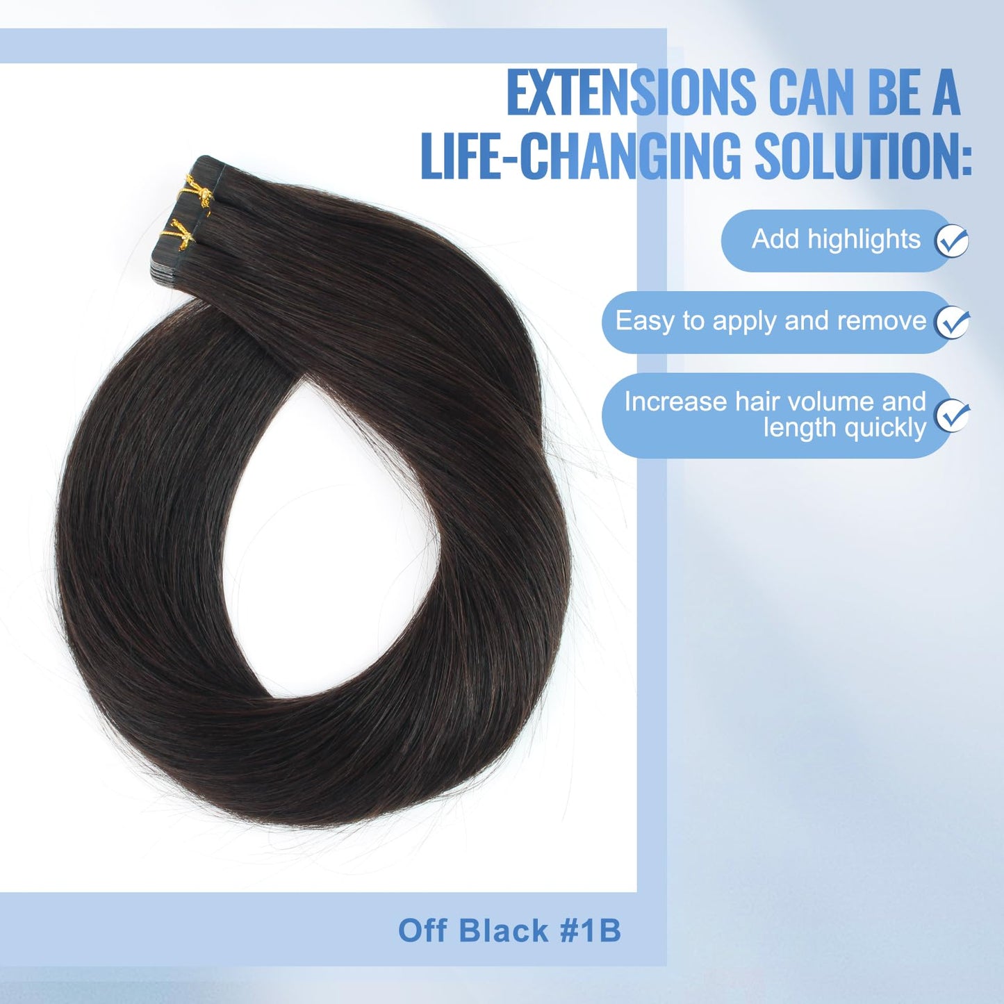 Sixstarhair Semi-Permanent Pre-taped Tape In Hair Extensions Traceable Remy Human Hair New Trend Invisible, Seamless and Reusable, Off Black Tape In Hair [Color 1B#-16inch]