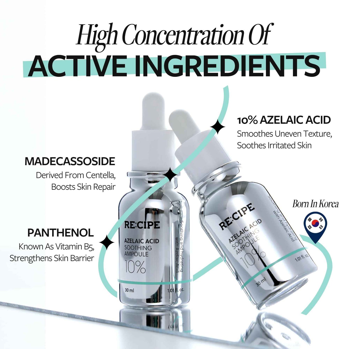 RECIPE Azelaic Acid 10 Soothing Ampoule - Soothing Serum, Facial Serum for Sensitive skin - Korean Skincare for Mild Breakouts (1.01 fl oz)