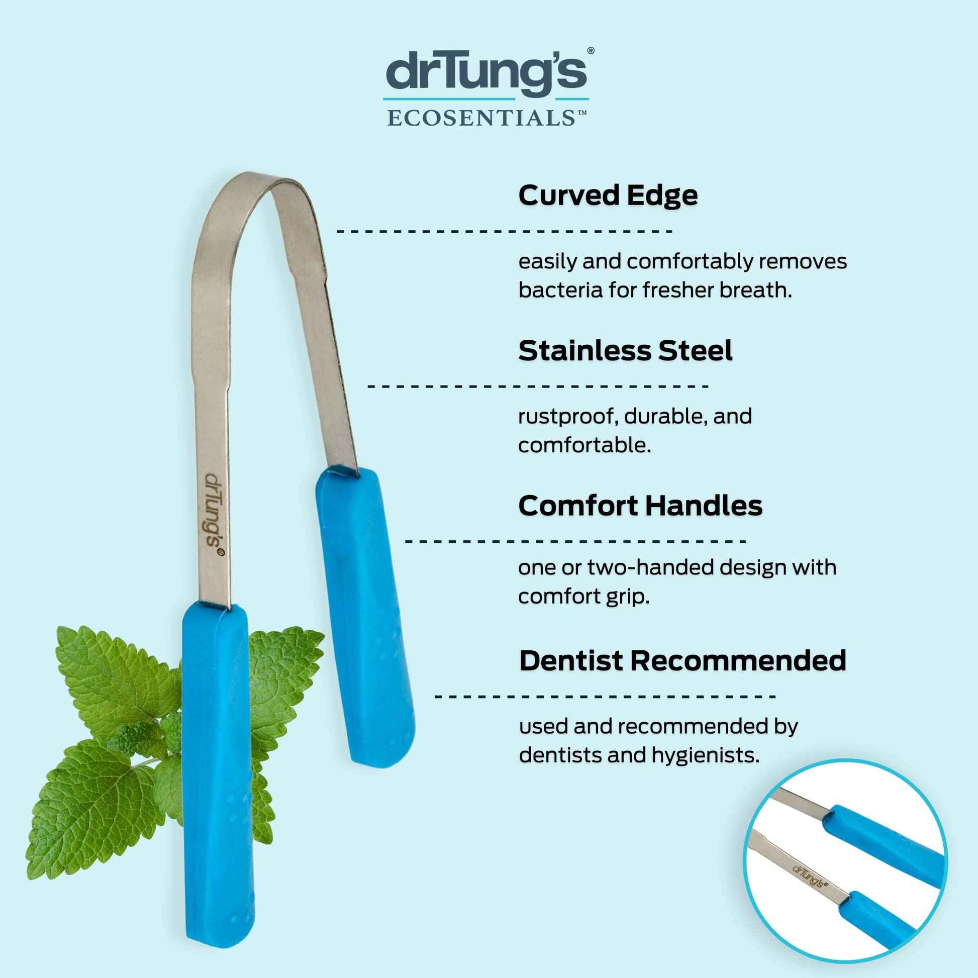 drTung's Tongue Cleaner, Stainless Steel Tongue Scraper (Pack of 2)