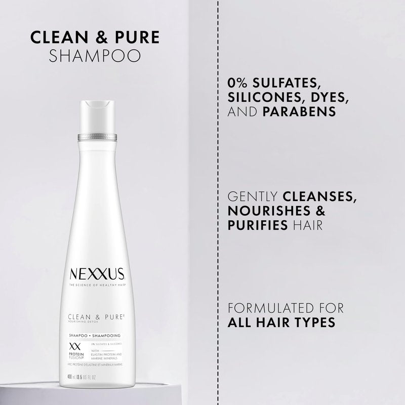 Nexxus CLEAN & PURE Shampoo Detox for Professional-Level Silicon, Sulfate & Paraben Free Hair Care Powered by Clarifix Balancer Technology with Lactic Acid 13.5 oz