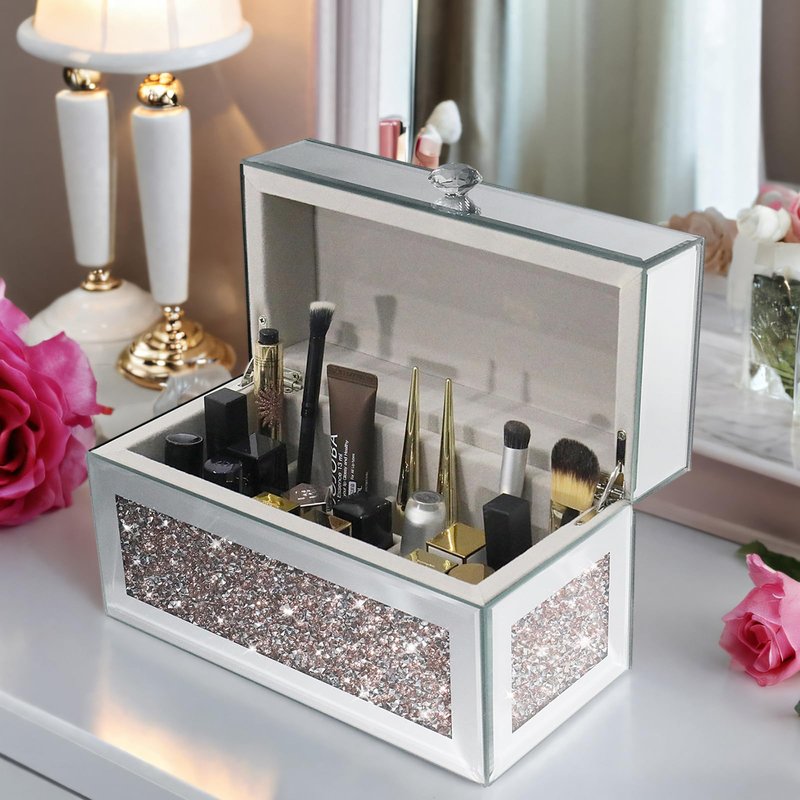 joyshiny 21 Spaces Lipstick Organizer with Lid,Lip Gloss Rollerball Perfume Holder for Vanity,Crushed Diamond Home Decor,Gift idea(9.2" L x 4.5" W x 5.5" H)