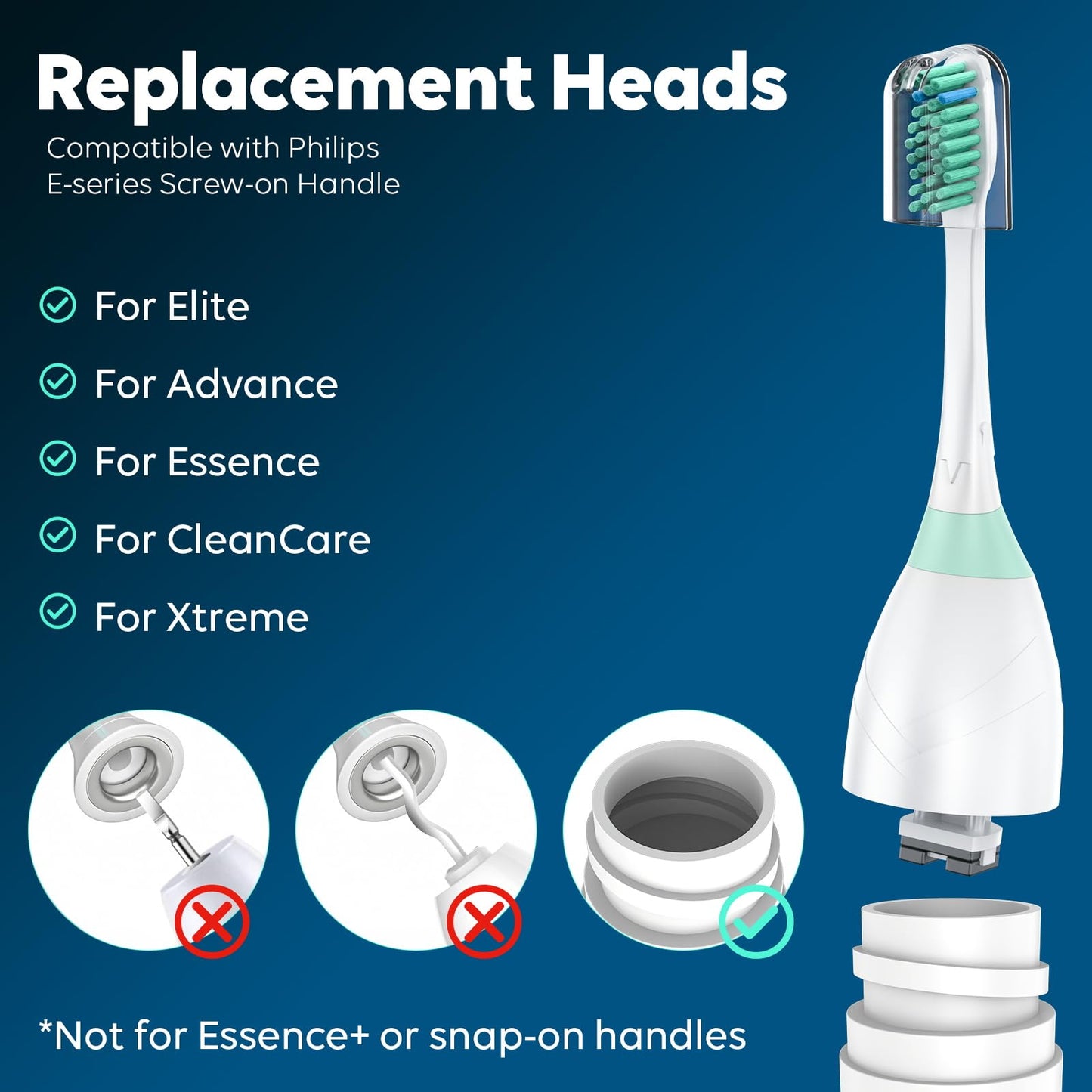 Replacement Heads for Philips Sonicare - Replacement Toothbrush Head Compatible with Phillips Sonicare Screw-on Electric Brush, E-Series, Essence, Xtreme, Elite, Advance and CleanCare, 4 Pack