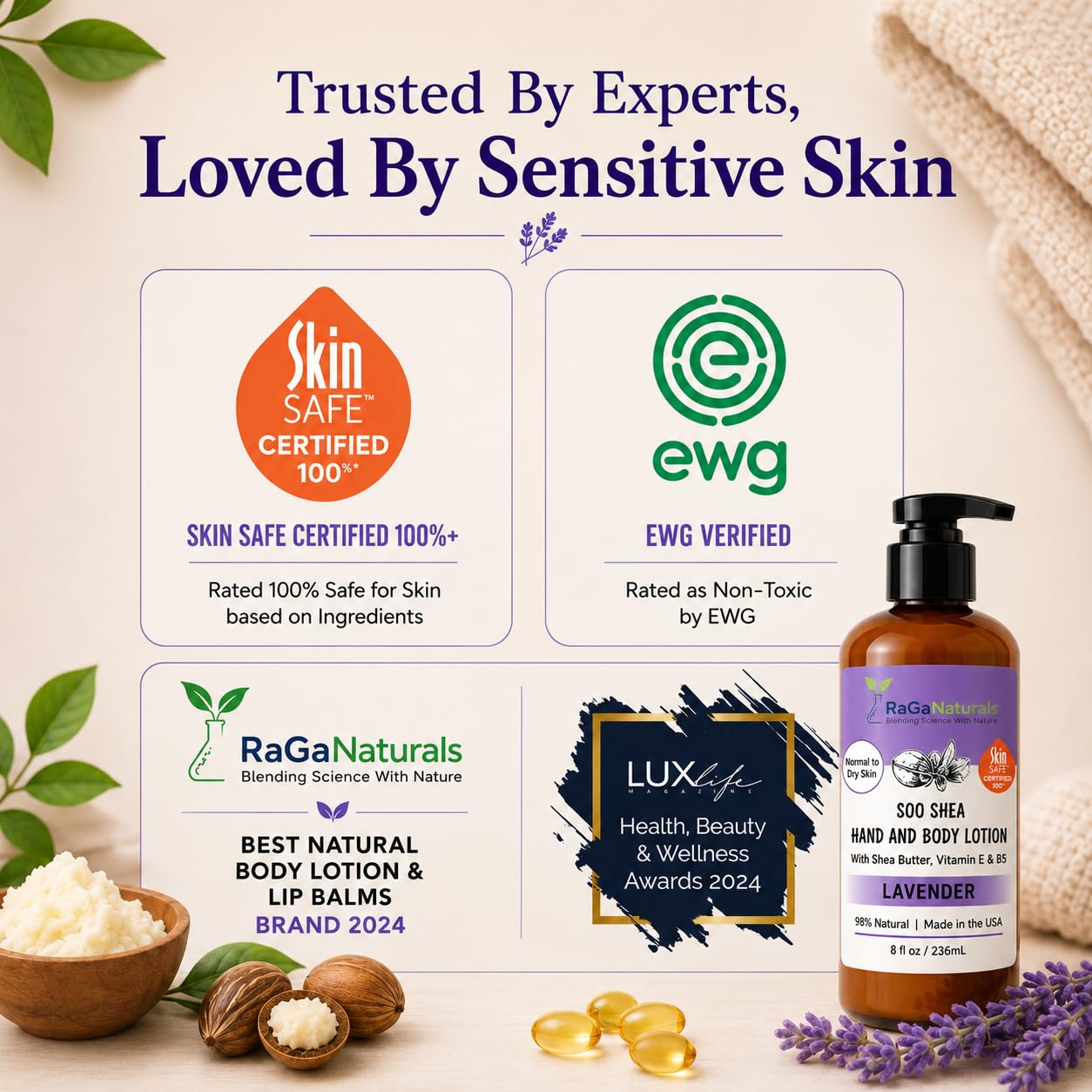 Lavender Shea Butter Hand and Body Lotion - Moisturizing, Plant-Based Formula with Argan & Avocado Oil | 8 Fl Oz