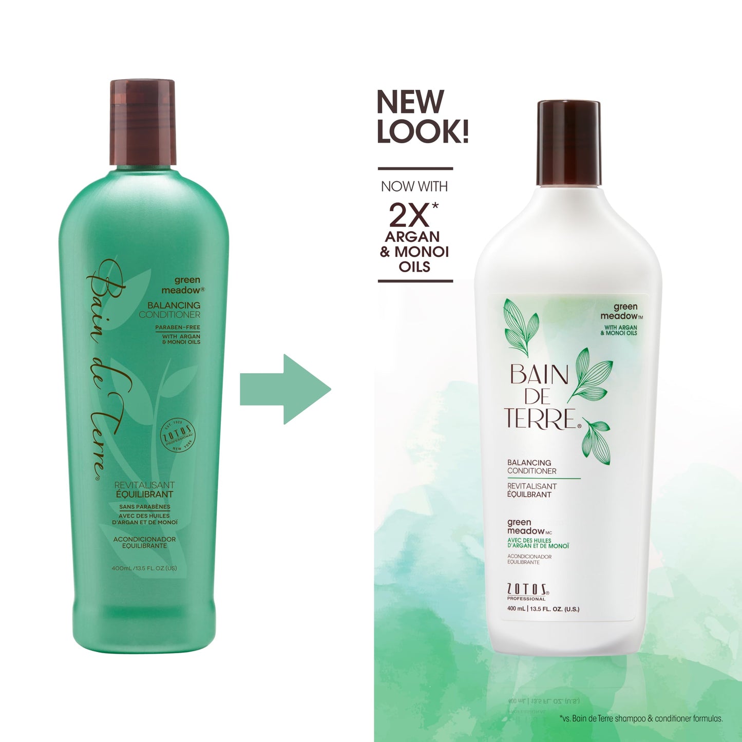 Bain de Terre Green Meadow Balancing Conditioner, Gentle Moisture Balance for Soft, Silky & Bouncy Hair with Argan & Monoi Oils, Paraben-free, Color-Safe, Vegan, 13.5 Fl Oz