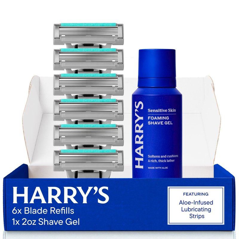 Harry's Plus Razor Refills - 6 Razor Blade Cartridges and Foaming Shave Gel - Compact Cartridge Design for Precise Control - TSA Approved Travel Essentials Shaving Kit for Men