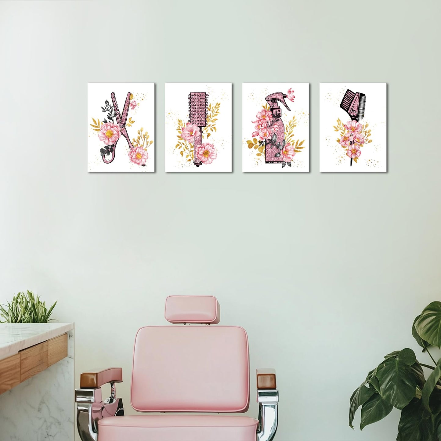 SkenoArt Beauty Salon Wall Art Haircut Tools Painting Hair Salon Barbershop Pictures Hairdresser Wall Decor Fashion Cosmetic Canvas Art Painting Gifts for Hair Stylists Woman Framed