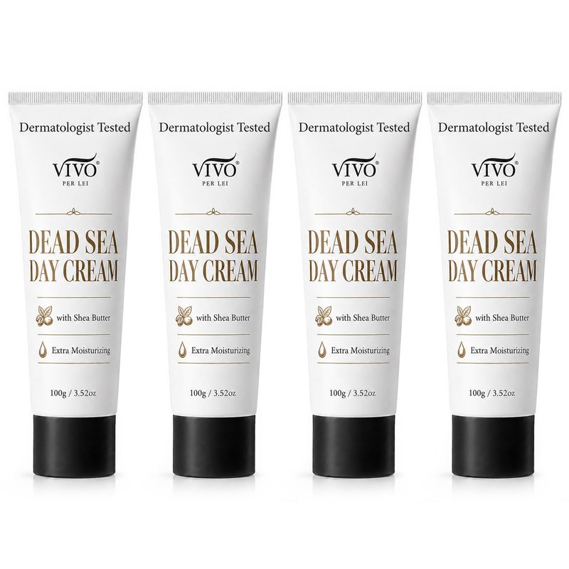 Vivo Per Lei Dead Sea Day Cream - Hydrating and Soothing - Contains Shea Butter - Anti Aging Moisturizer Face Cream for Women - Lightweight - Non Greasy - For Daily Use - 3.4 Fl Oz - Pack of 4