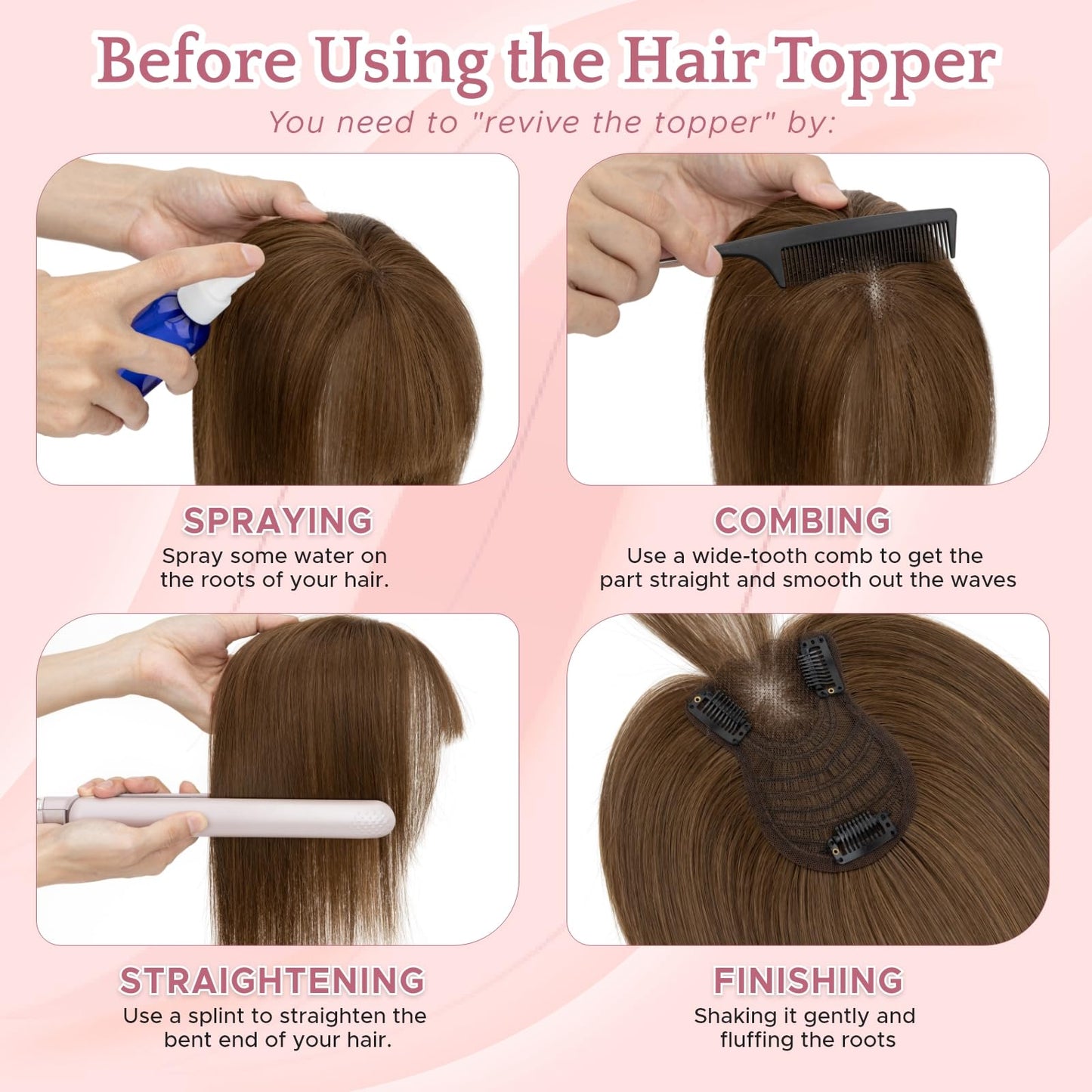 SEGO Pro Hair Topper with Front Bangs, 10 Inch Human Hair Topper for Thinning Hair, 3.15"x4.53" Silk Base for Hairline & Part Coverage, #6 Light Brown