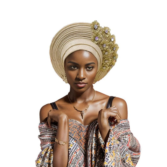 JRZXTWL African Head Wraps Fashion Headbands Stones ASO Oke Auto Gele Headtie Already Made Women's Hats Caps for Wedding Party. (golden, Standard)