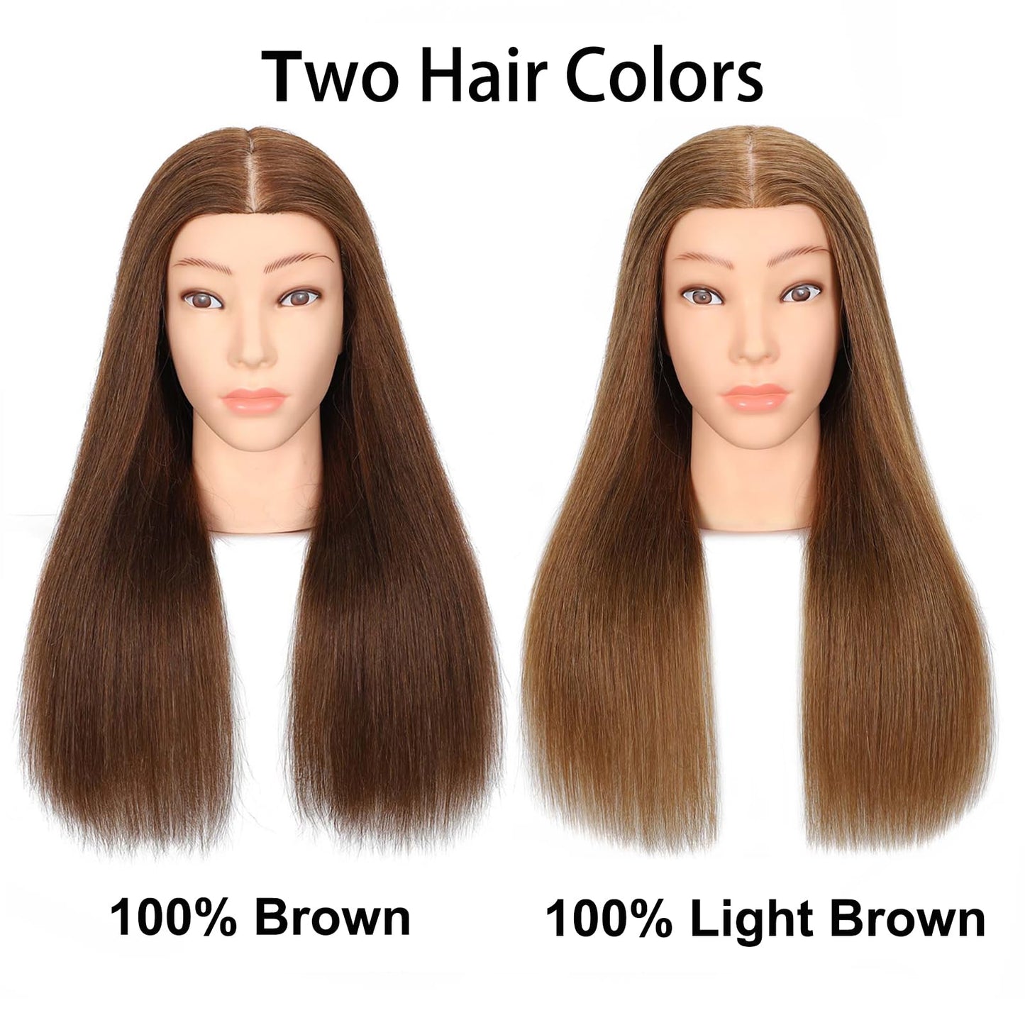 MQHIHI Mannequin Head Human Hair, 100% Real Hair Cosmetology Manikin Head for Practice Braiding Hairstyling Cutting with Free Clamp Holder and Tools (100% Brown)