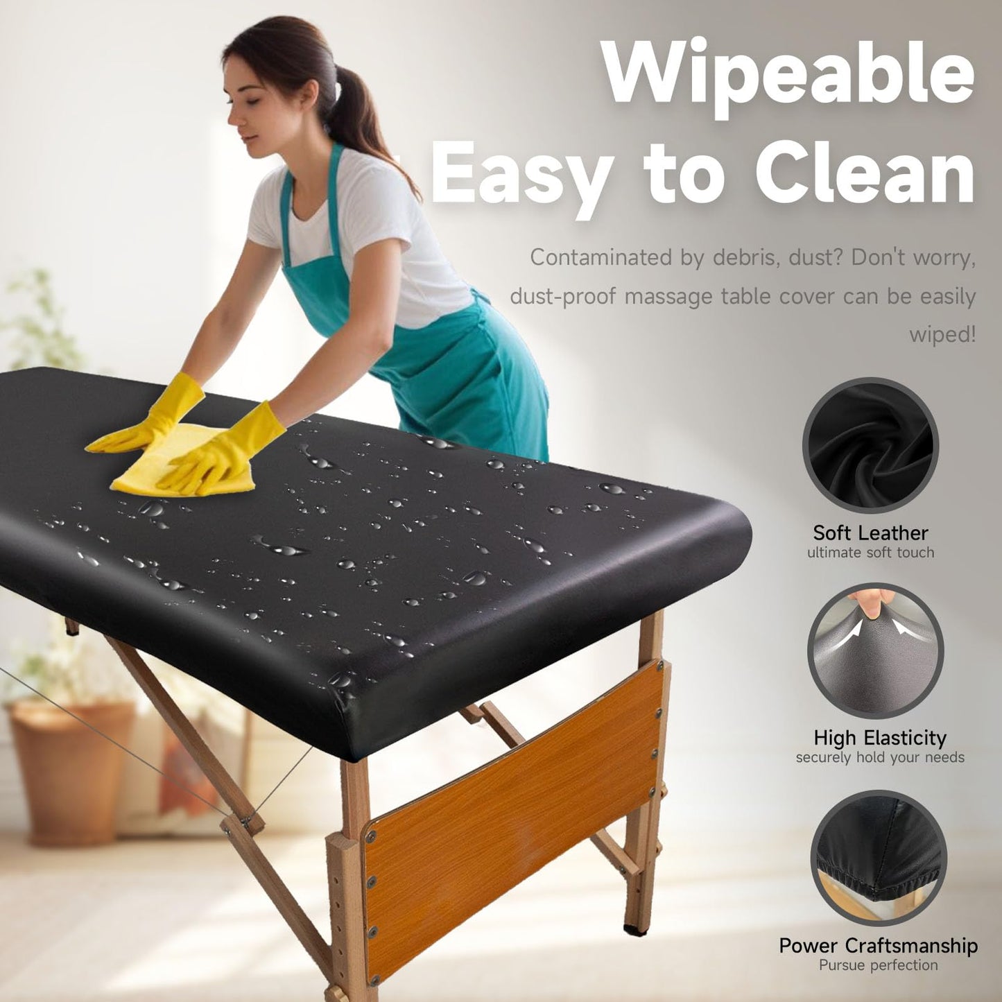 WUSOUPU PU Leather Massage Table Cover Protector Wipeable Massage Bed Cover Made of 4-Ways Elastic 100% Waterproof Material, Machine Washable, Fit Rectangular Tables 28-32" Wide (Black, 1Pcs)