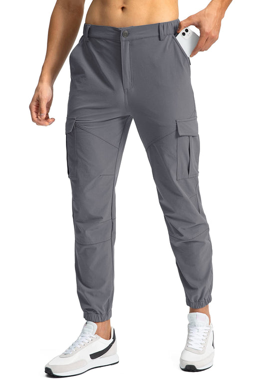 Pinkbomb Men's Hiking Cargo Pants with 7 Pockets Slim Fit Stretch Joggers Golf Cargo Work Pants for Men(Dark Grey, XS)