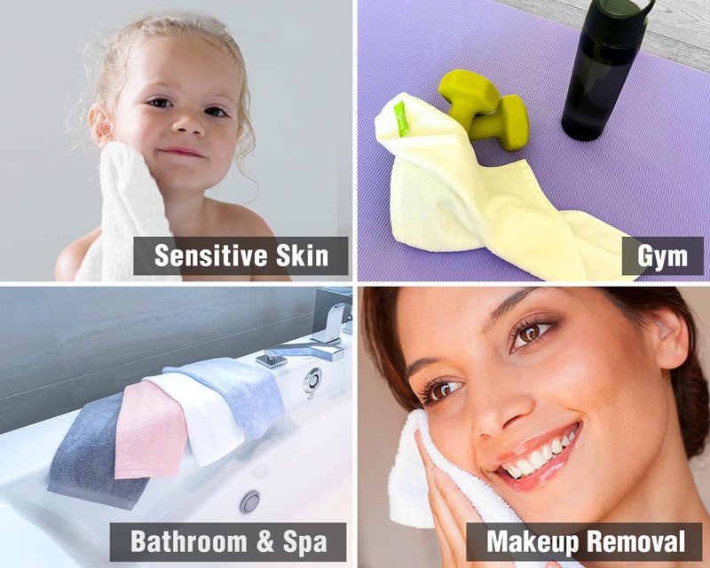SUMMERMIA 12 Pack Washcloths 13" x 13" - Soft Wash Cloths for Your Face Towel, Viscose derived from Bamboo & Cotton Blend Wash Cloths for Your Body (White)
