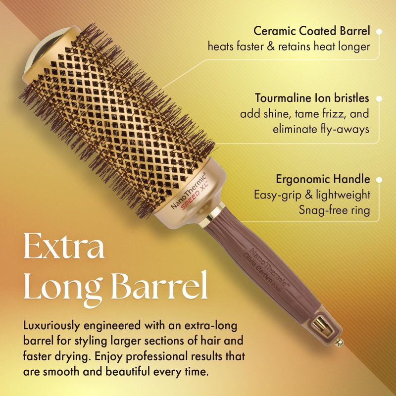 Olivia Garden NanoThermic Ceramic + Ion Speed XL Round Thermal Hair Brush - Not Electrical - Professional Blowout Brush for Normal to Thick Hair - 1 3/4"-Diameter Barrel - NTXL-44