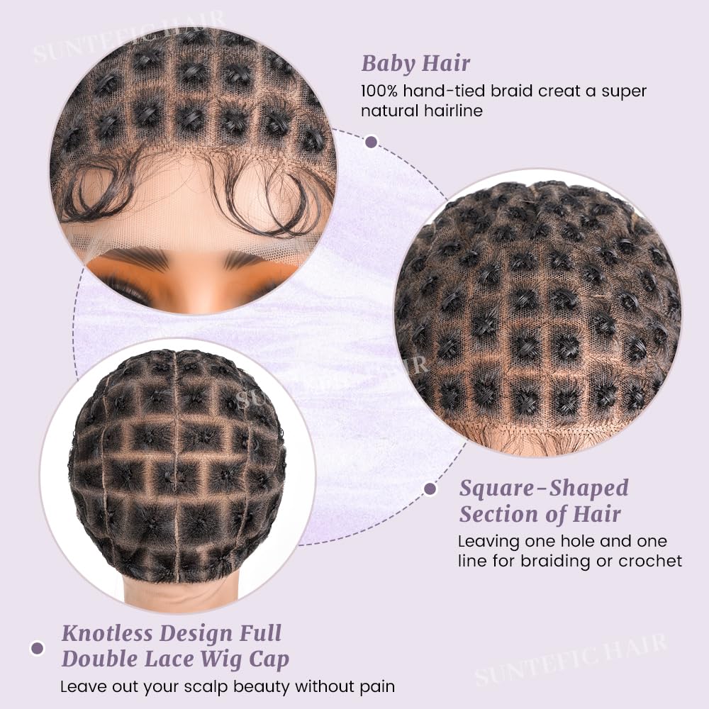 Braided Wig Cap With Baby Hair Crochet Wig Cap For Crochet Braids Hair Glueless Double Full Hd Lace Wig Caps For Black Women(#1B Black,123 Sections)