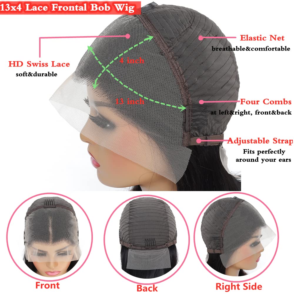 Short Bob Wig - 13x4 Frontal Human Hair Wigs for Black Women | 180% Density, Pre-Plucked, 10 Inch