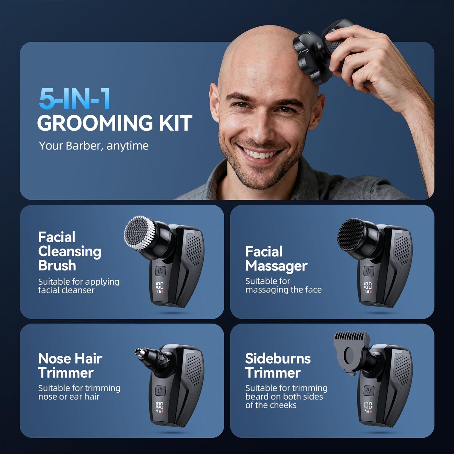 Head Shavers for Bald Men, 7D Electric Razor 10000 RPM High-Speed Mens Head Shaver, LED Display & IPX8 Waterproof for Wet/Dry Use, Fast Rechargeable Shaving Grooming Kit