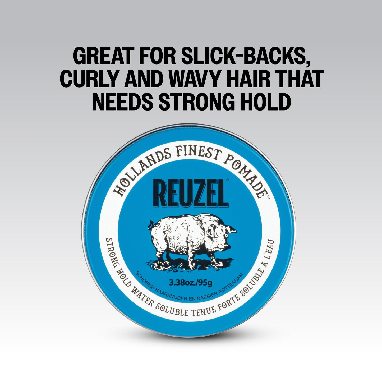 REUZEL Blue Pomade, Strong All Day Hold, Water Soluble Styling, High Shine and Flake Free, Easy To Wash Out, For All Hair Types