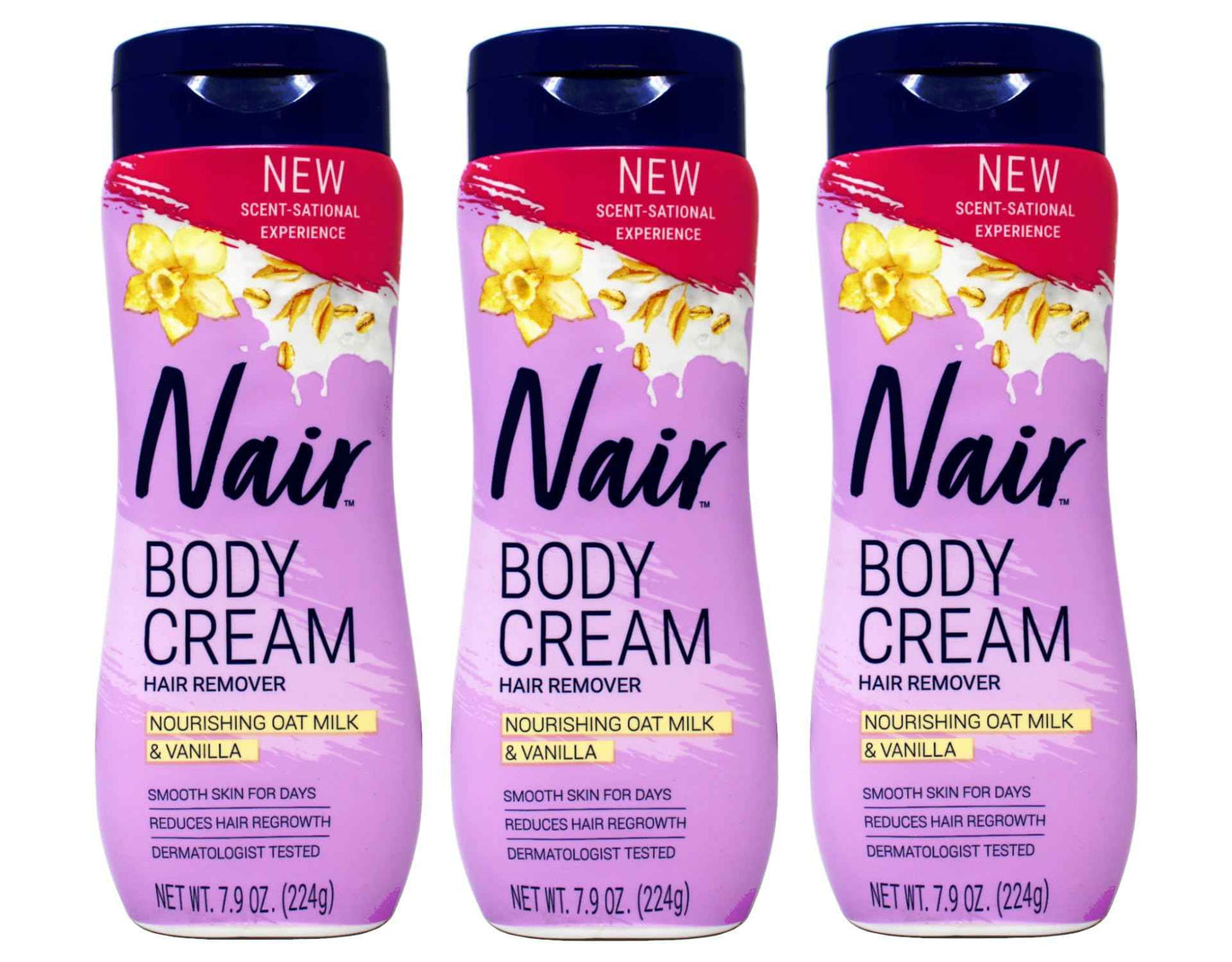 Nair Body Cream Hair Remover, Nourishing Oat Milk & Vanilla, Dermatologist Tested, 7.9 oz (Pack of 3)