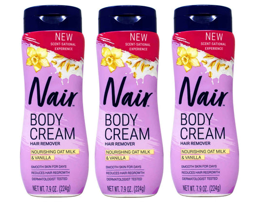 Nair Body Cream Hair Remover, Nourishing Oat Milk & Vanilla, Dermatologist Tested, 7.9 oz (Pack of 3)