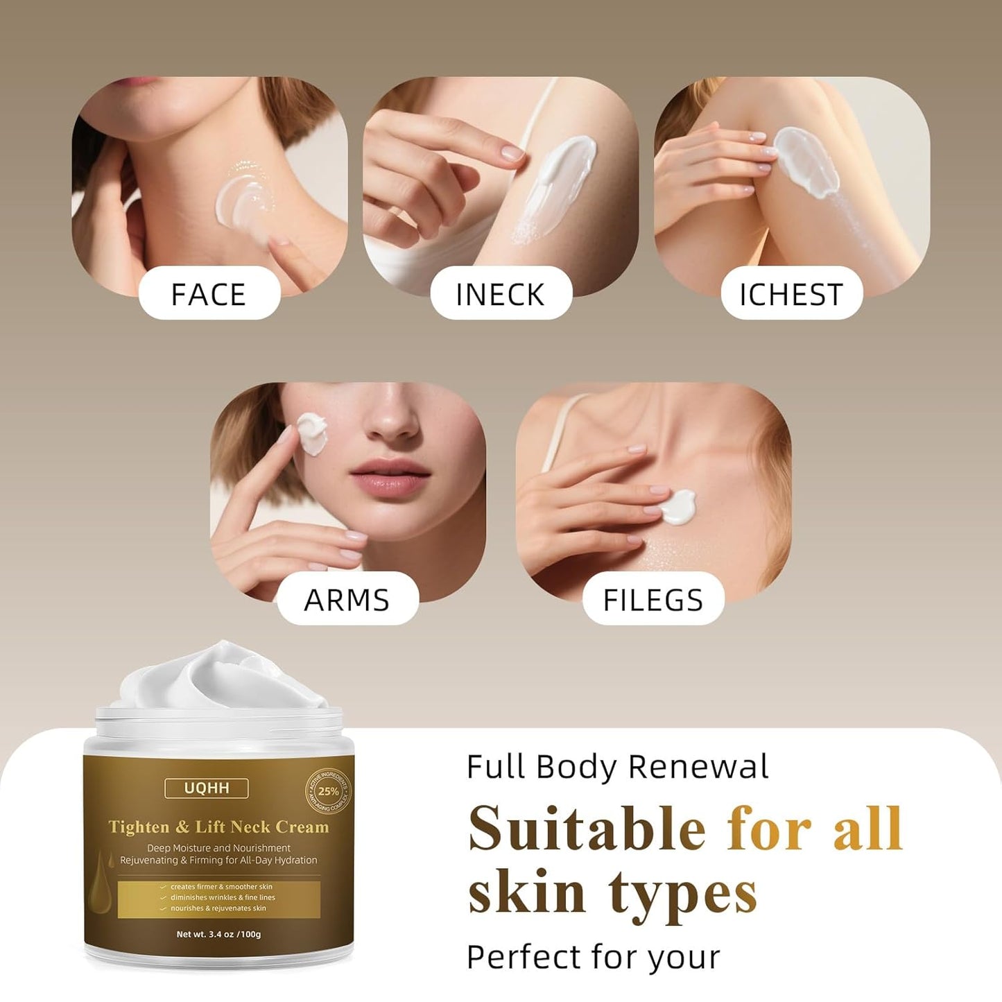 Neck Firming Cream - Moisturizing Tightening & Lifting Formula | 3.4oz for Fine Lines & Sagging Skin