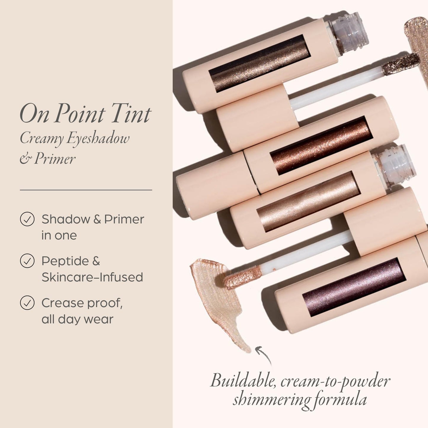 PÜR MINERALS Creamy Eyeshadow & Primer with Peptides, On Point Tint (Satin) - Buildable, Cream-to-Powder Formula for Light to Medium Coverage - Shimmery, Crease-Resistant Shades- Long-Lasting