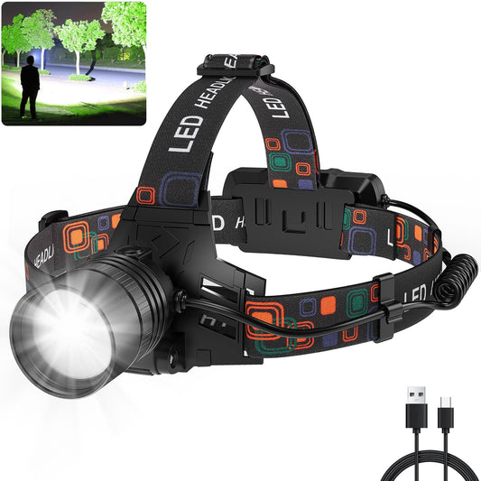 Rechargeable Headlamp, 990000 Lumens Super Bright LED Head Lamp with 3 Modes, 90° Adjustable Head Lights for Forehead, 45H Long Runtime & IPX6 Waterproof HeadLamps for Camping Hunting Hiking