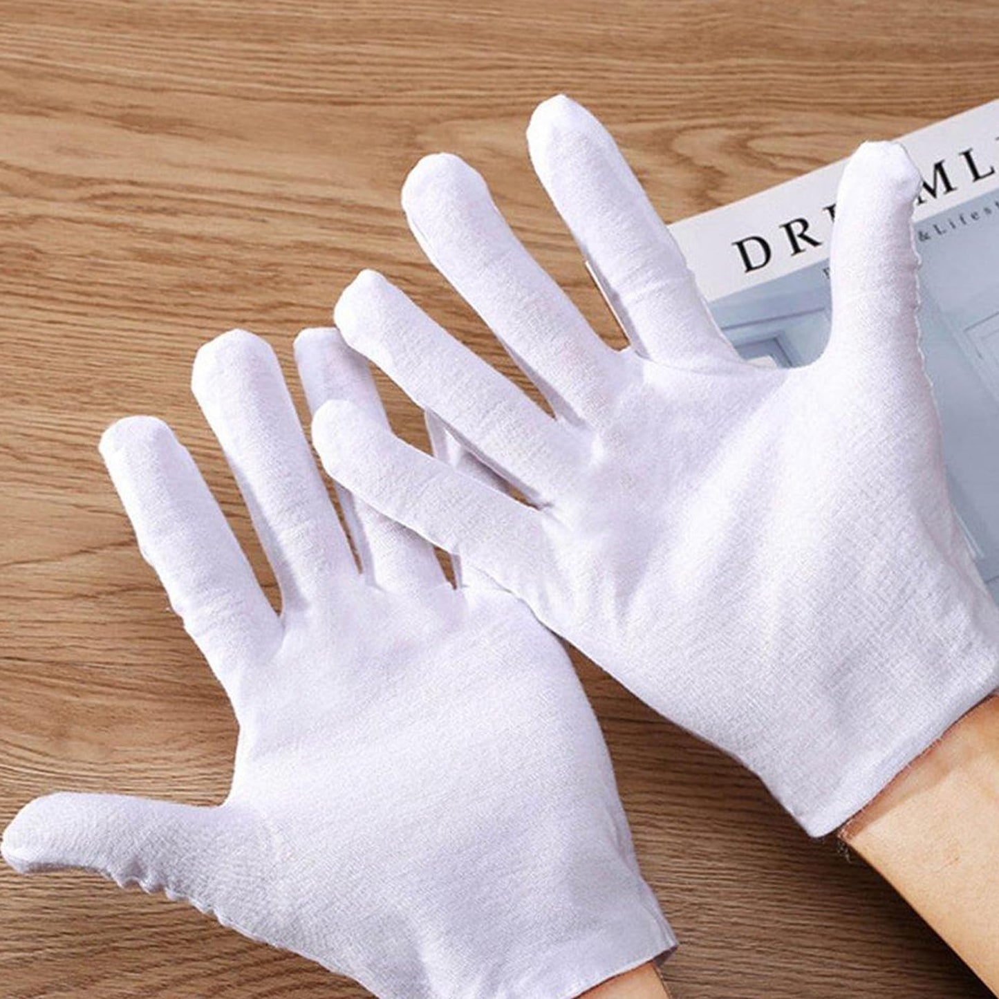 100 PCS White Cotton Gloves for Dry Hands White Cotton Gloves for Eczema Sleeping Cosmetic Moisturizing Eczema and Coin Jewelry Inspection Washable for Men and Women