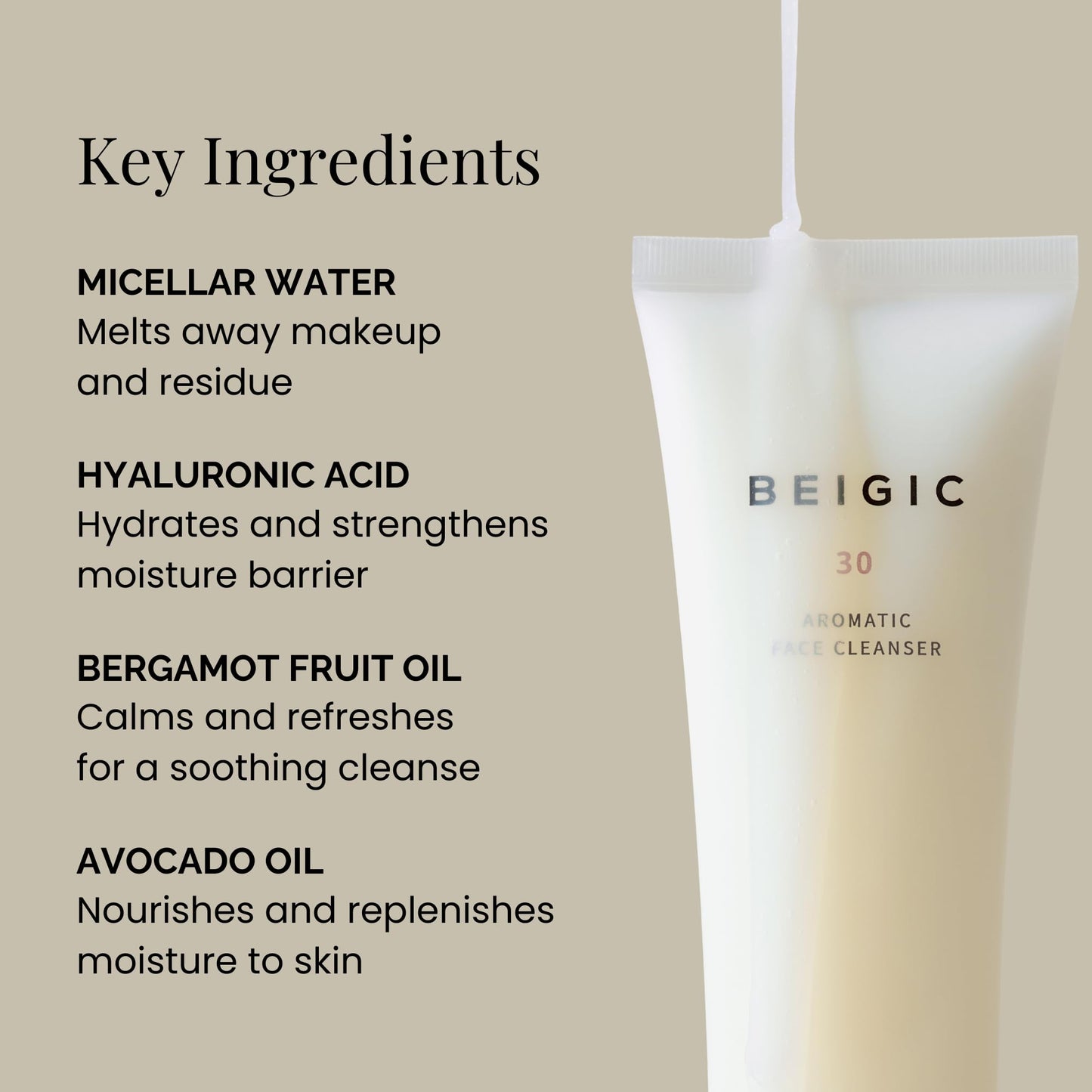 BEIGIC Aromatic Face Cleanser - Gentle Foaming Vegan Face Wash with Hyaluronic Acid & Micellar Water for sensitive skin (4.39 fl oz)