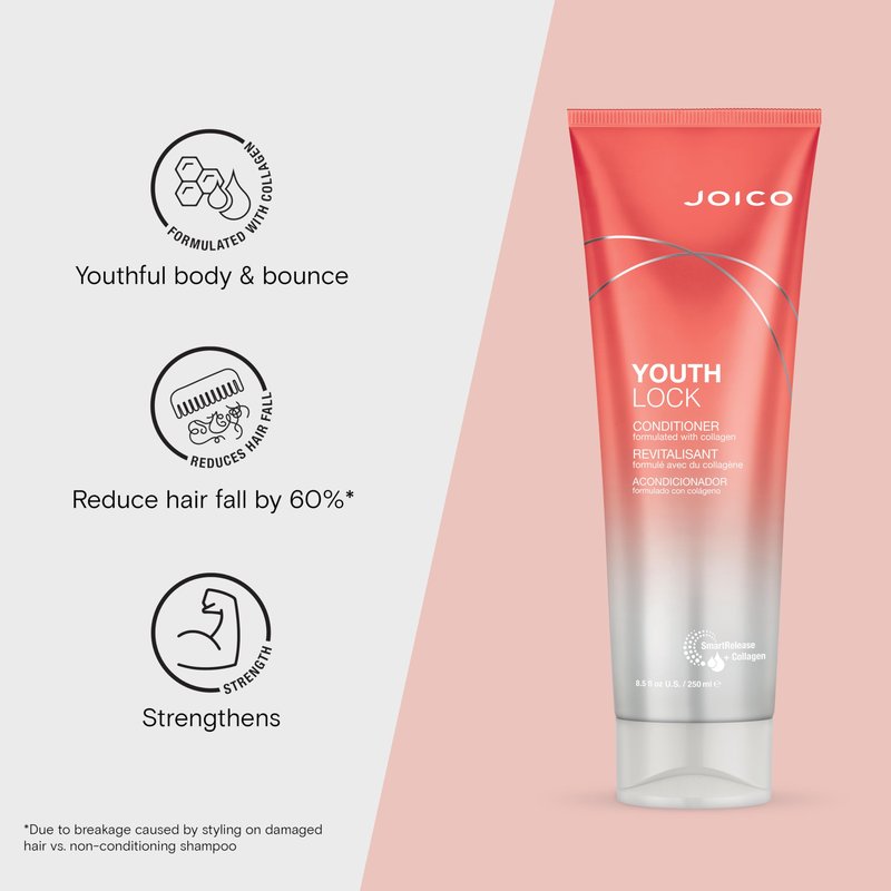 Joico YouthLock Shampoo and Conditioner Formulated With Collagen | Youthful Body & Bounce | Reduce Breakage & Frizz | Soften & Detangle Hair | Boost Shine | Sulfate Free | With Arginine