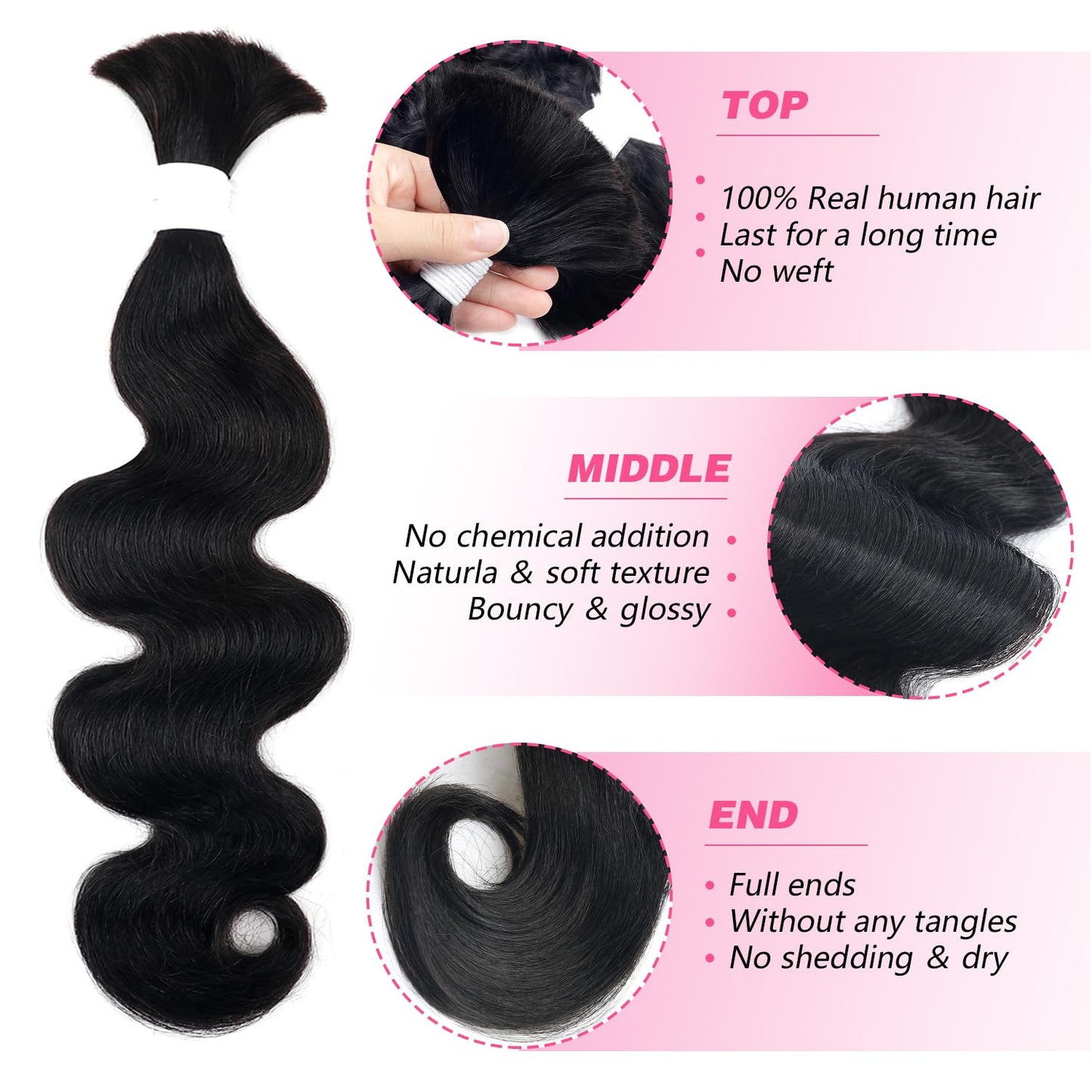 Human Braiding Hair - 100g Body Wave Curly Bulk 14 Inch Natural Black | 100% Unprocessed Brazilian Hair for Boho Braids