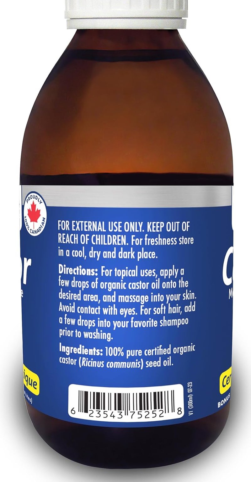 Organic Castor Oil - 300ml Glass Bottle | Expeller Pressed, Nourishes Skin, Hair & Nails