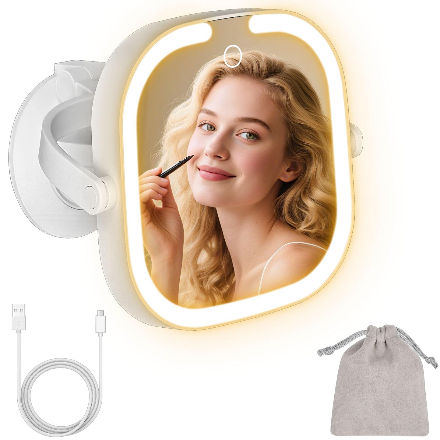 Ukransa Square 30X Magnifying Makeup Mirror with Light, Dual-Sided Suction Cup Vanity Mirror, 3 Lighting Modes & Stepless Dimming, Rechargeable, 360° Rotatable, Portable Wall-Mounted Mirror