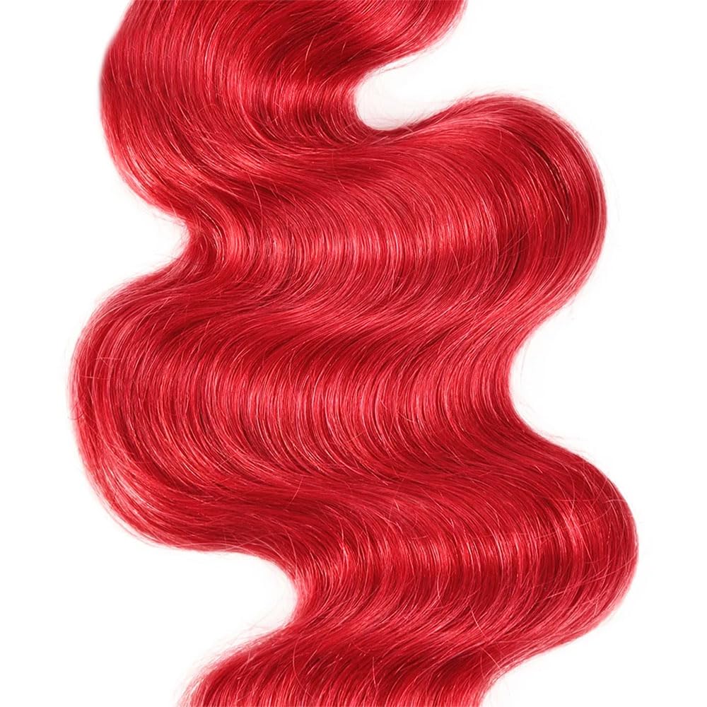 Red Body Wave Human Hair Extensions - 16, 18, 20 Inch Bundles | Unprocessed Brazilian Virgin Hair, 50g Each