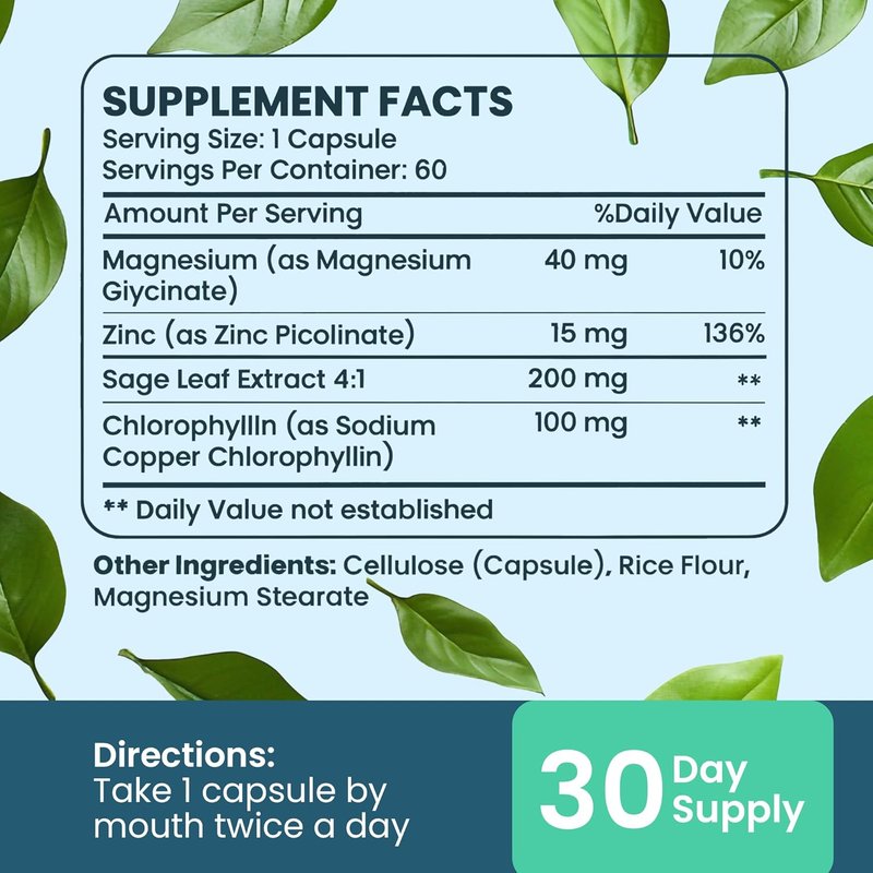 Whole Body Deodorizing Supplement - Natural Internal Deodorant for Odor Relief | 60 Chlorophyll Capsules for Gut Health