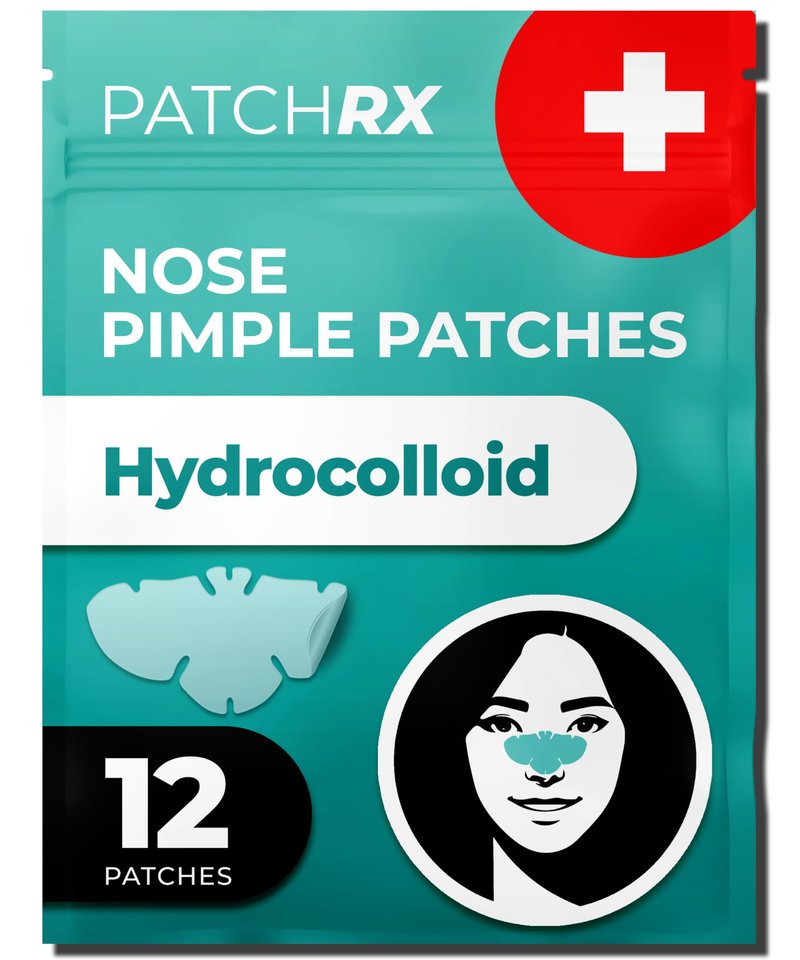 PatchRx Pimple Patches for Nose (12 Pack), Cover Nose Pimples - Hydrocolloid Acne Patches - Pimple Patch Hydrocolloid Patches & Pimple Stickers, Nose Strip, Zit Patches
