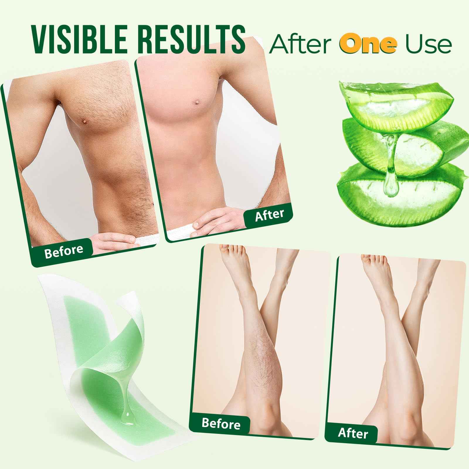 Wax Strips for Hair Removal Kit: 60 Pieces 40 Body & 20 Facial Waxing Strips for Face, Eyebrow, Arms, Legs, Underarm, and Bikini