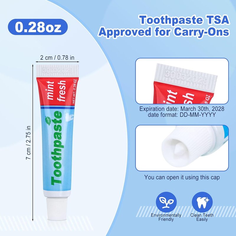 Mini Toothpaste Travel Size - 0.28oz Mint Scent | TSA Compliant for Hotel, Camping, Gym, Office, School