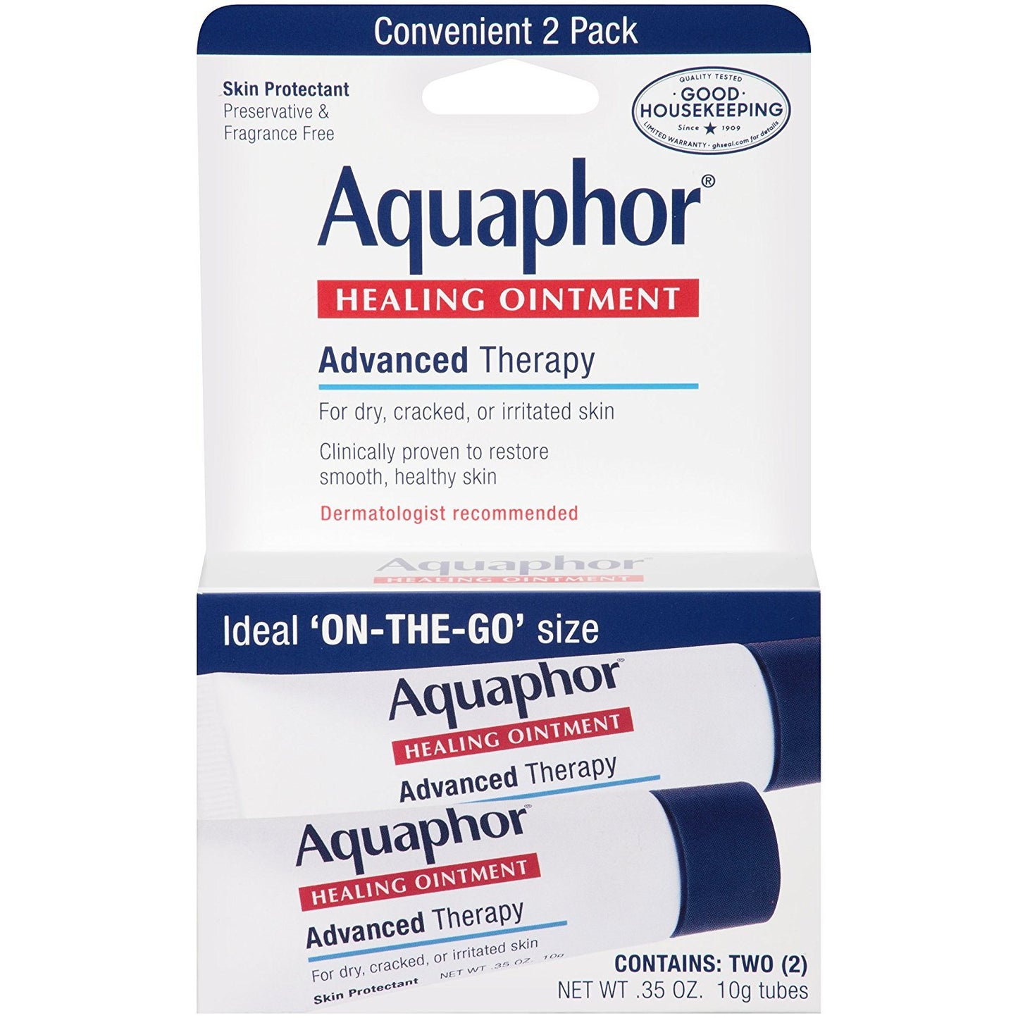 Aquaphor Healing Ointment - Advanced Therapy Skin Protectant | Dry Skin Body Moisturizer, 0.35 Oz Tube, Pack of 2