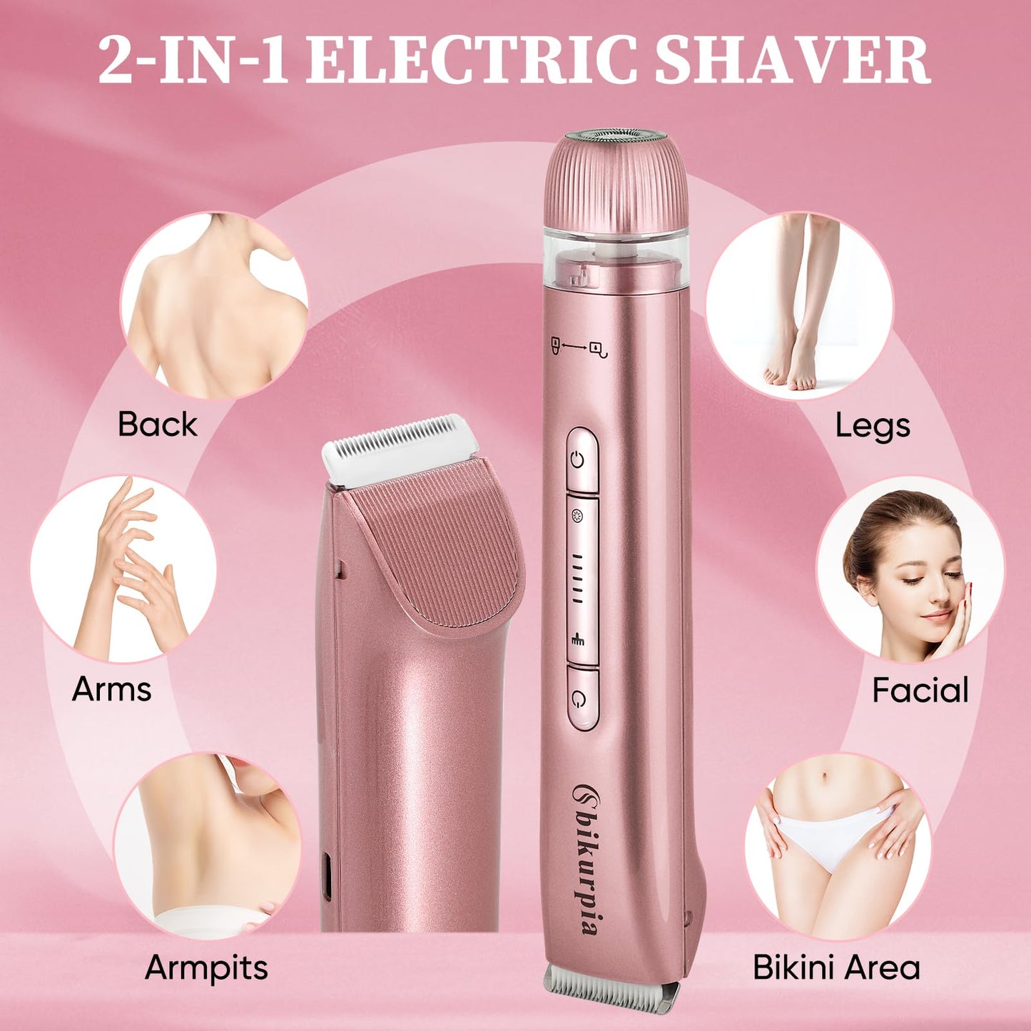 Bikini Trimmer for Women — 2-in-1 Replaceable Women's Facial Razor, Ceramic Blade,Intimate Area Hair Remover, Facial & Body Hair Remover