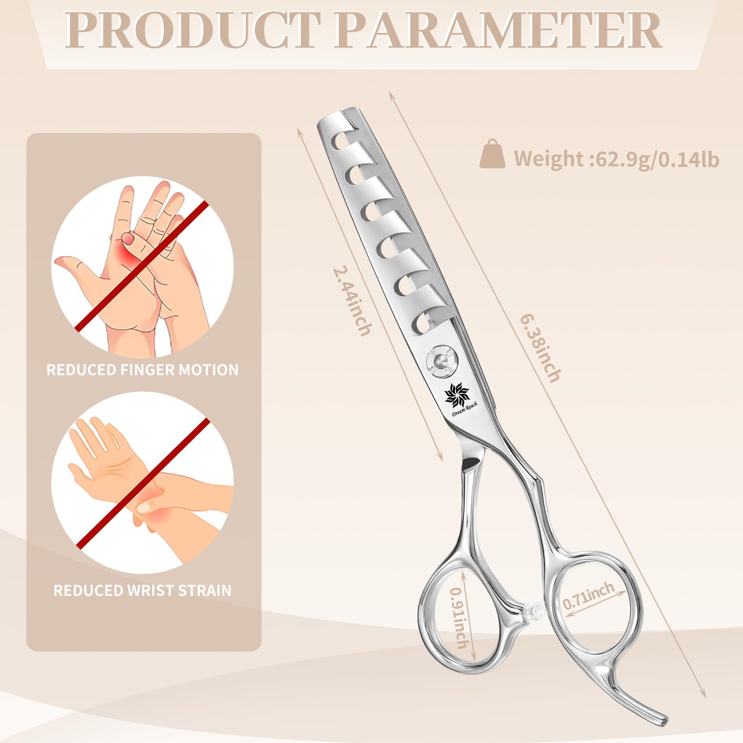 Dream Reach Hair Cutting Scissors - 6" Texturizing Hair Shears 440C Steel