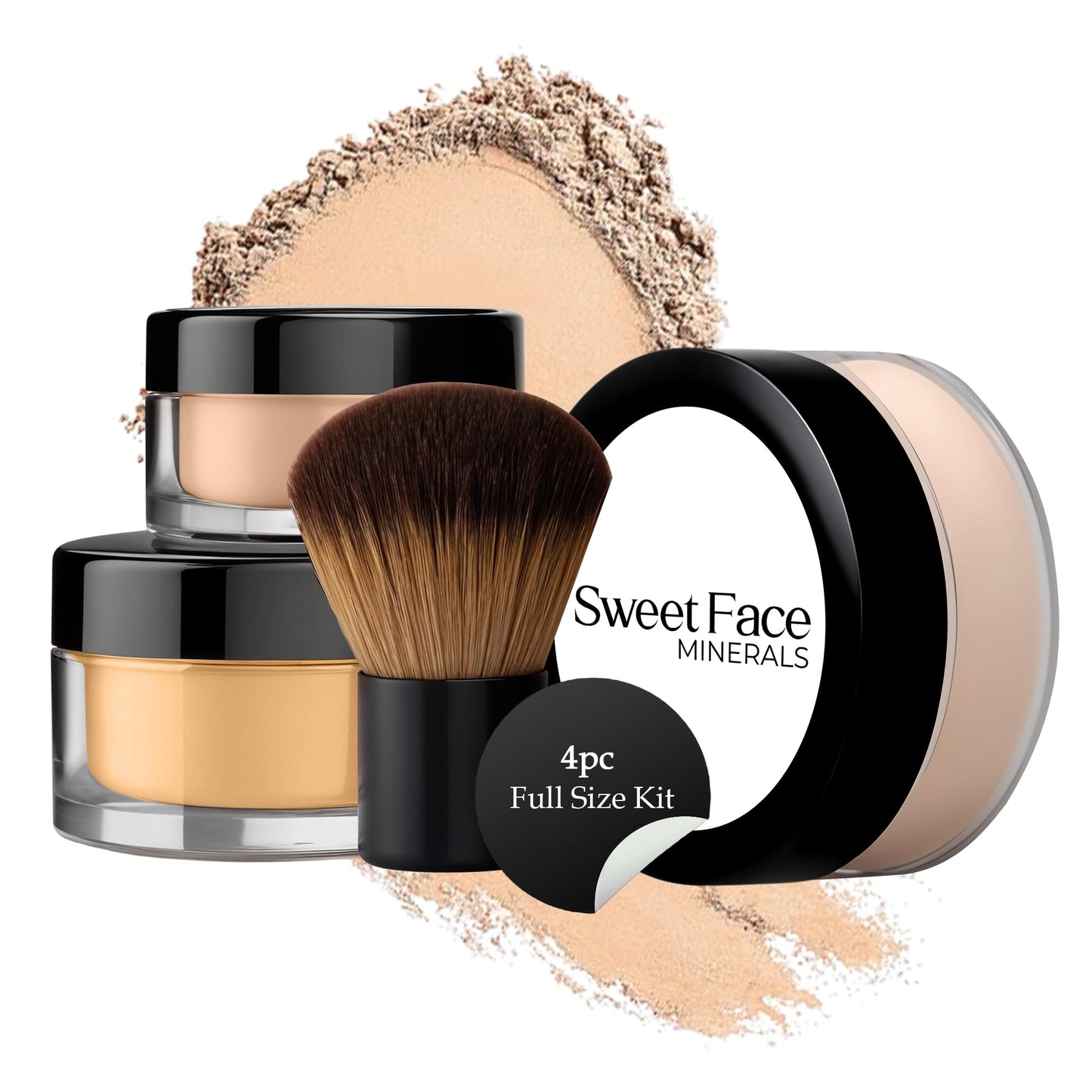4-Pc FULL SIZE KIT – Matte Loose Mineral Foundation, Concealer & Finishing Powder + Kabuki Brush Lightweight, SPF 30