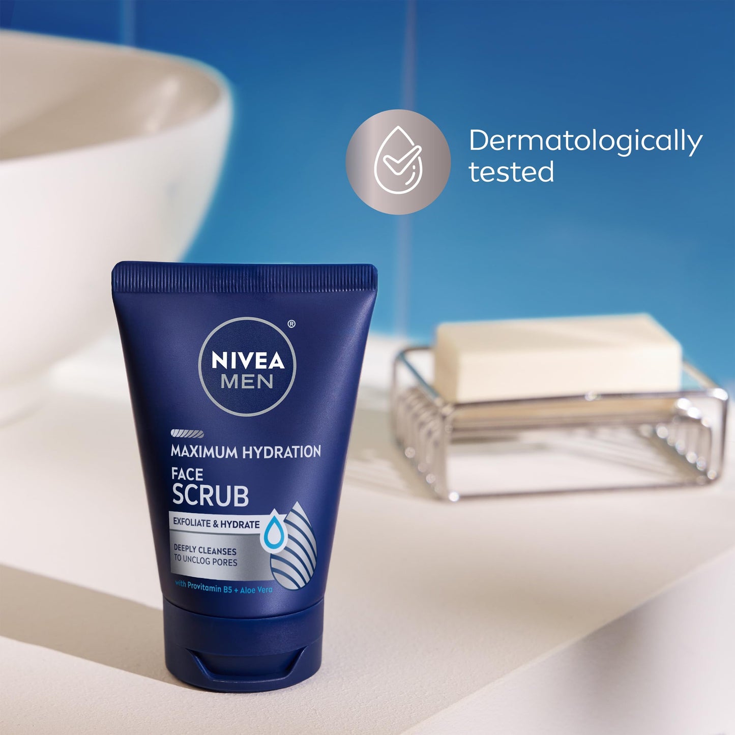 NIVEA MEN Maximum Hydration Face Scrub with Provitamin B5 and Aloe Vera, Exfoliating Face Wash Deeply Cleanses to Unclog Pores, 4.4 Oz Tube, Pack of 3