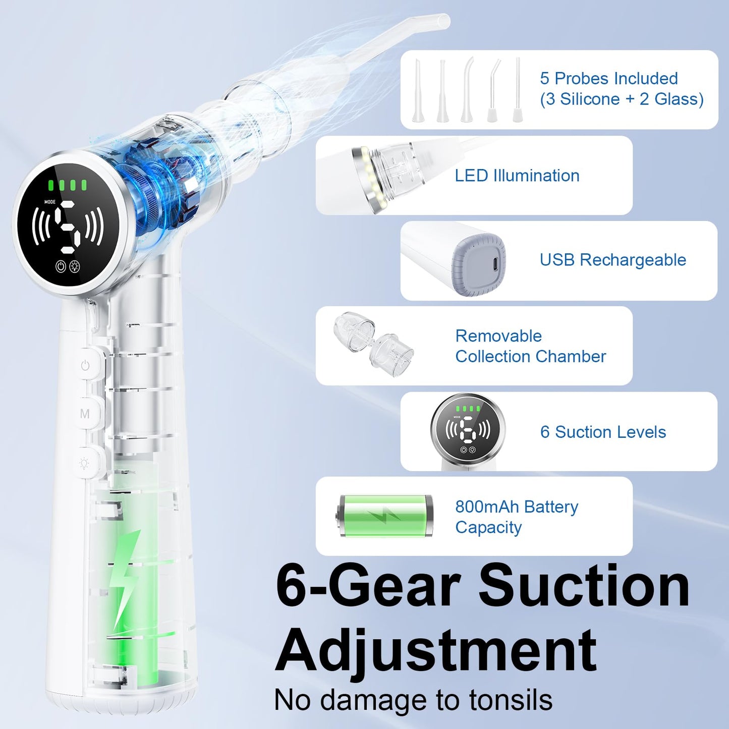 Upgraded Tonsil Stone Remover Tool – Rechargeable Tonsil Stone Vacuum with LED Light & 11-in-1 Probes, for Bad Breath Relief, Safe Silicone/Glass Tip for Tonsilloliths Removal (OFF-White)