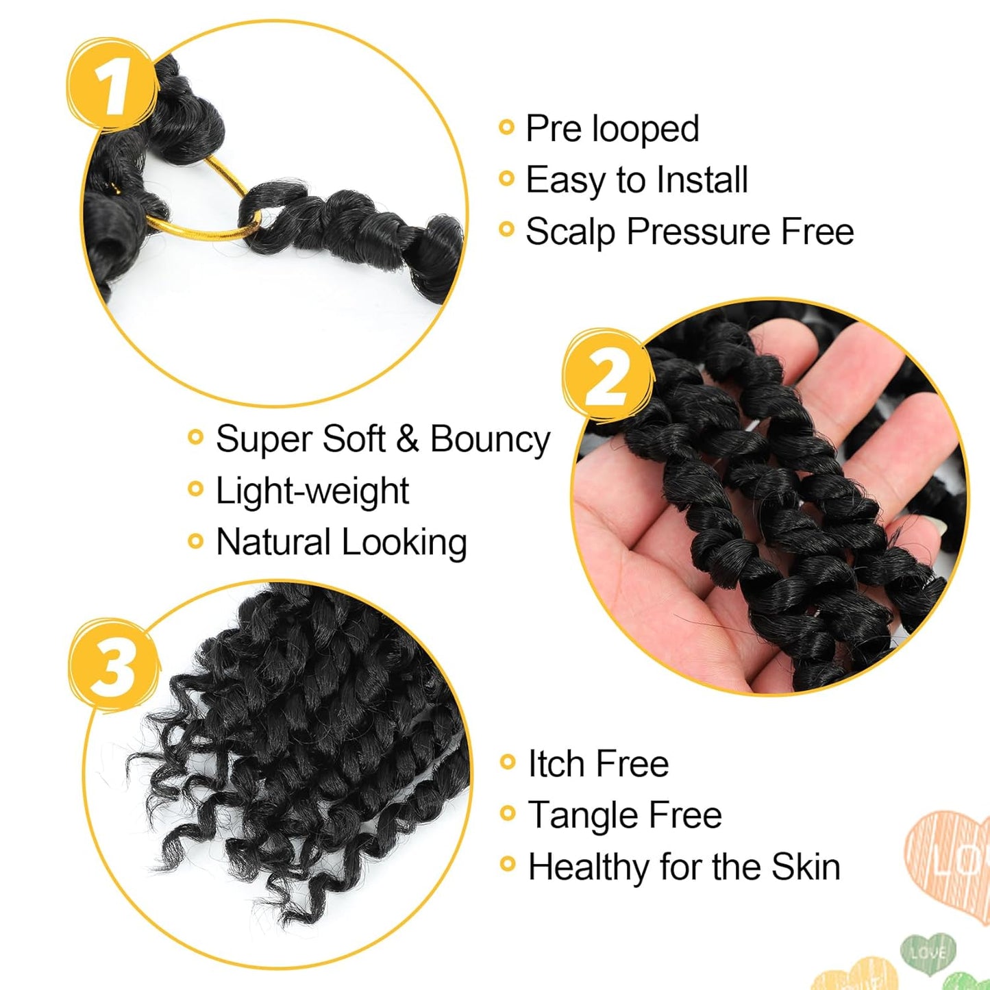 Passion Twist Crochet Hair - 14 Inch Pre-Twisted Curly Hair for Black Women | 8 Packs, Color 1B#