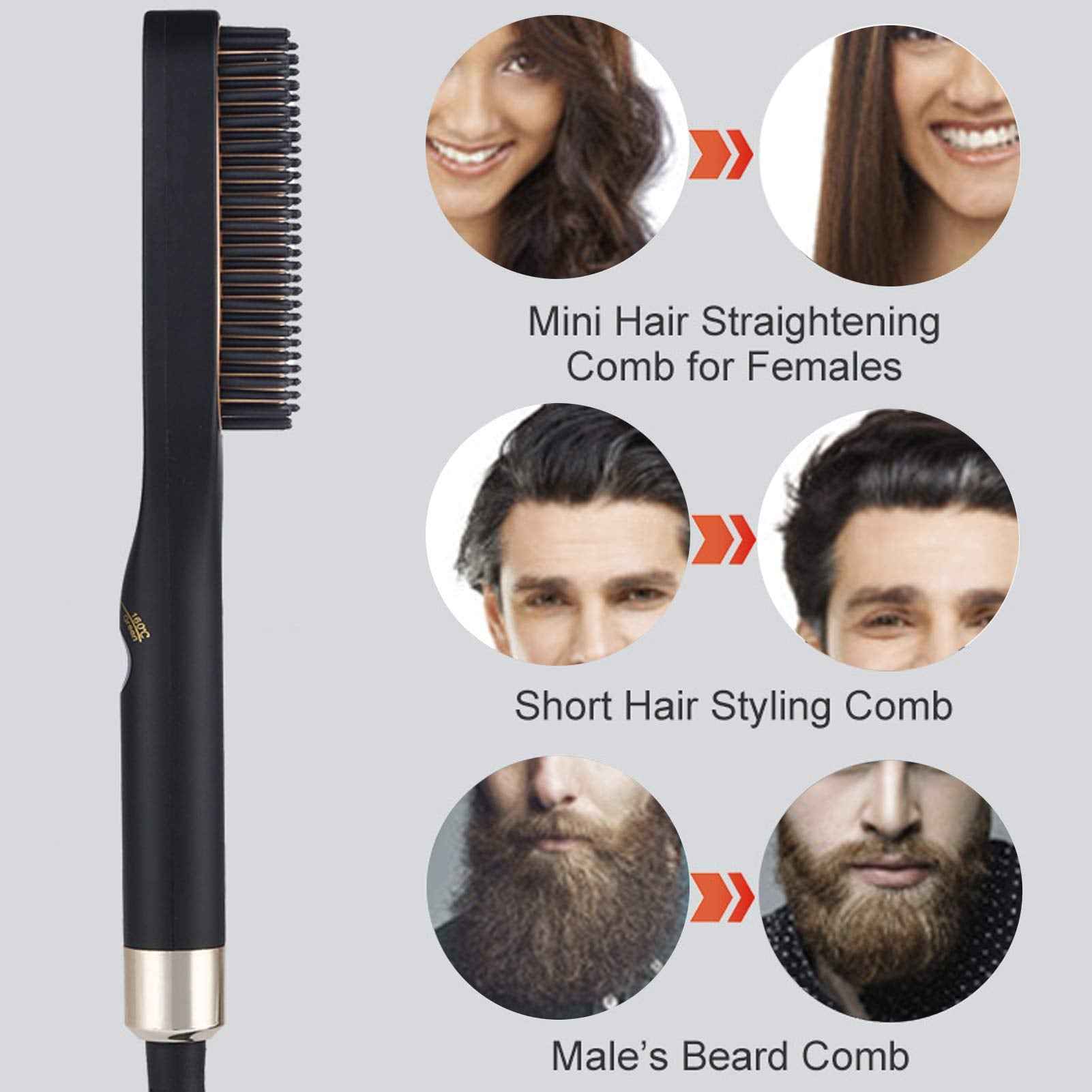 Multifunctional Beard Straightening Comb - Electric Hair Straightener for Styling and Grooming (US Plug)