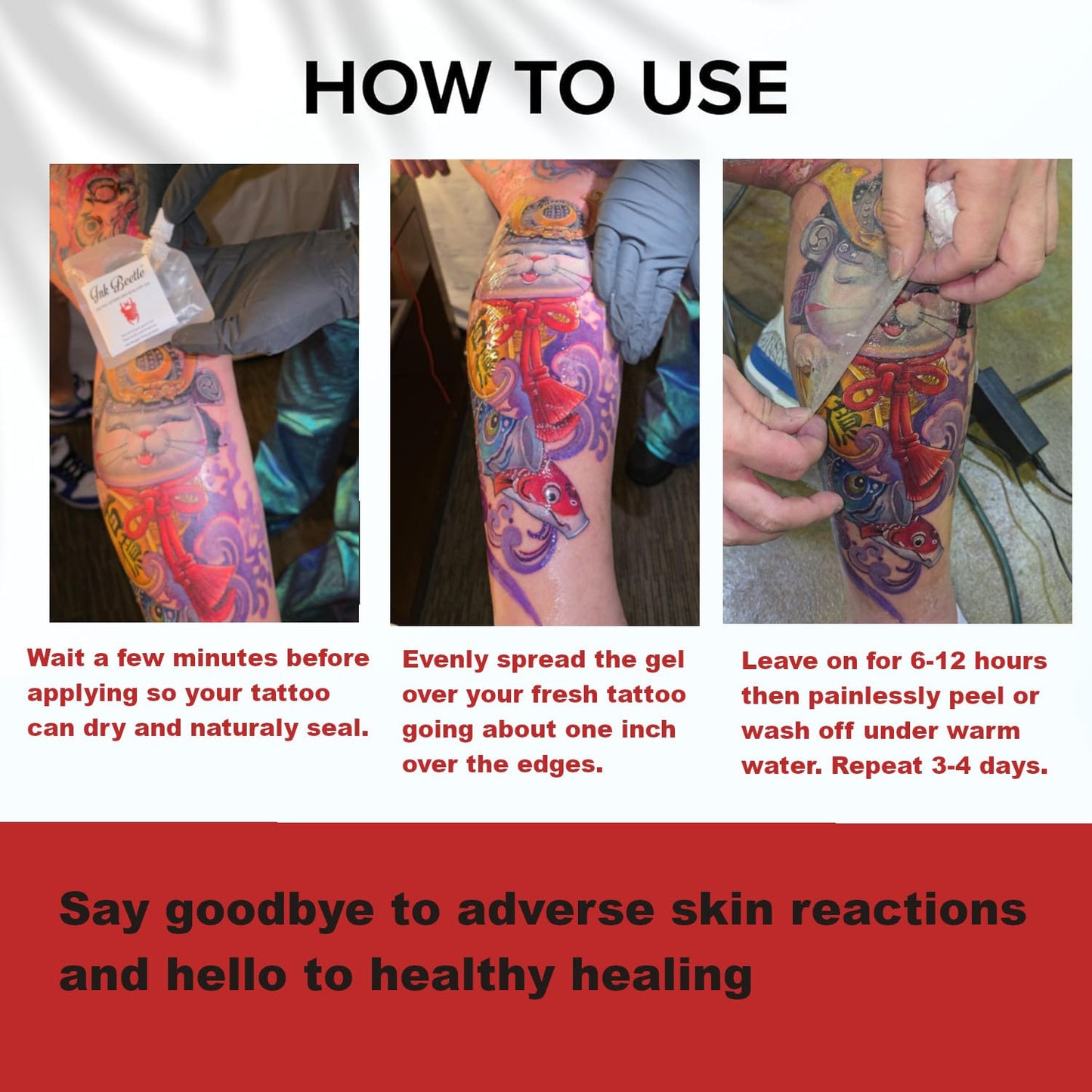Ink Beetle Tattoo Aftercare Sealant Gel - Forms a breathable protective skin-No Adhesives-No Latex-Natural Healing ingredients- Painlessly wash off- No Adverse skin reactions- 8 fl oz