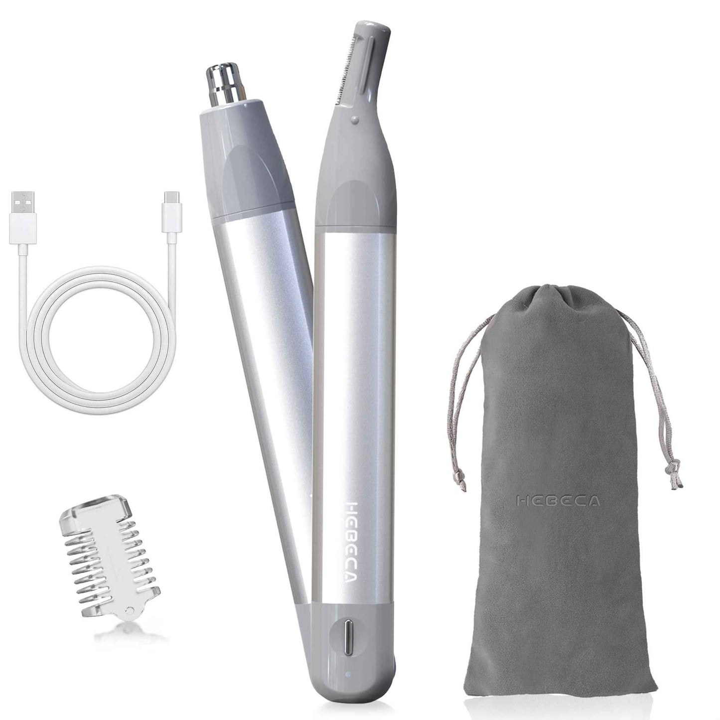Nose Hair Trimmer for Women 3in1 Facial Hair Removal Trimmers- Rechargeable, Waterproof, Portable with Travel Bag- Trims Nose, Ear, Eyebrow, Peach-Fuzz, Lips, Chin Face Hair Remover (Silver Grey)